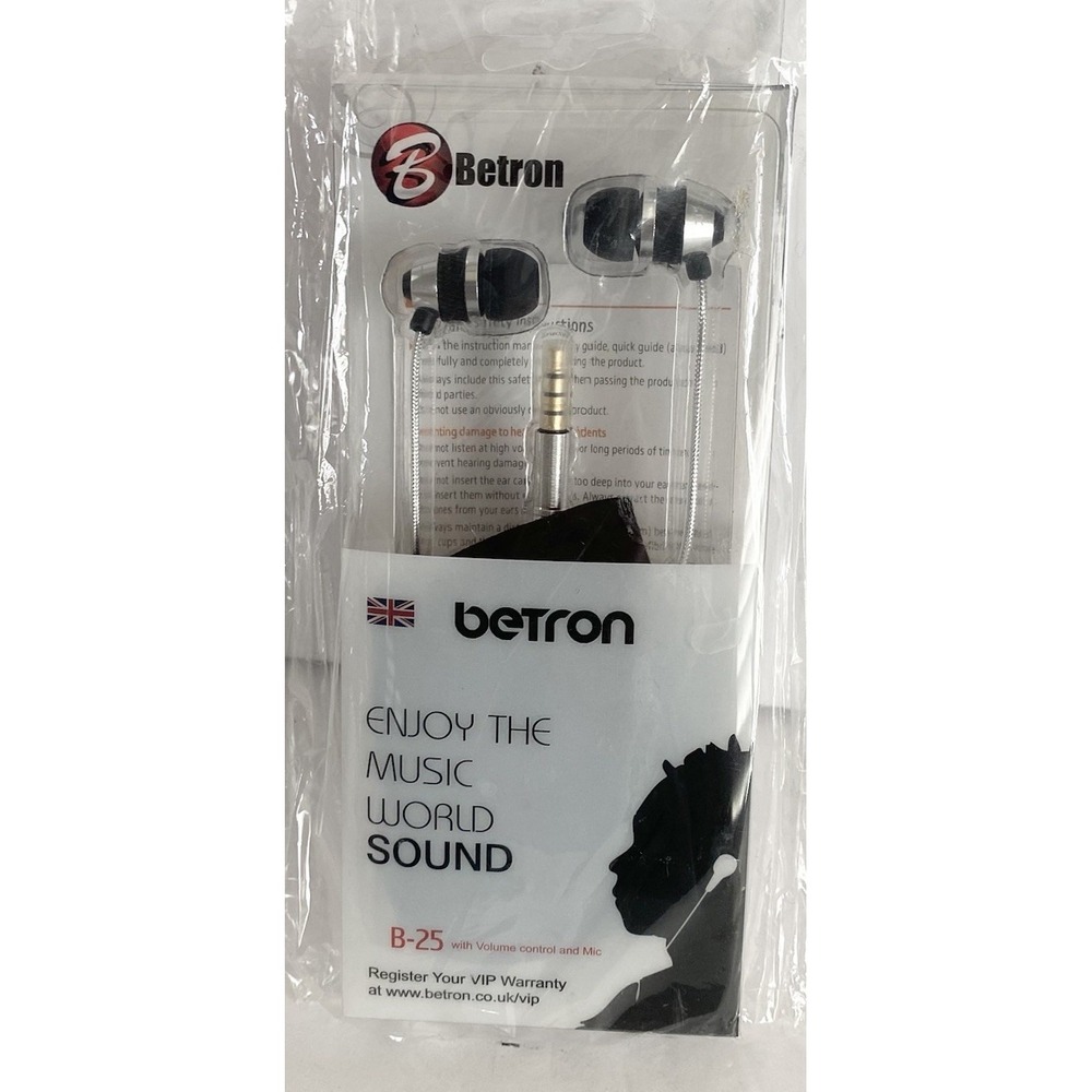 Betron B25VC B25 Noise Isolating in Ear Canal‎ Headphones Silver NEW B-25 3.5mm